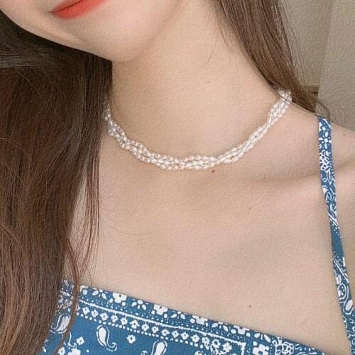 Liemjee Wholesale Fashion Jewelry Personality Three-Layer Pearl Twist Necklace For Women Feature Namour Charm Gift All Seasons