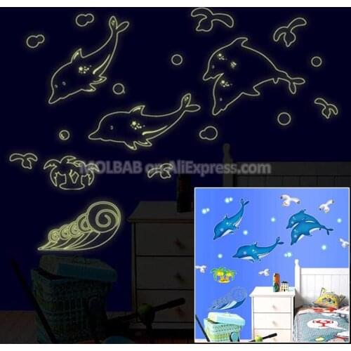 Removable Dolphin Luminous Wall Sticker Creative Cartoon Seagull Decals Glow In The Dark Children Bedroom Kids Room Decoration