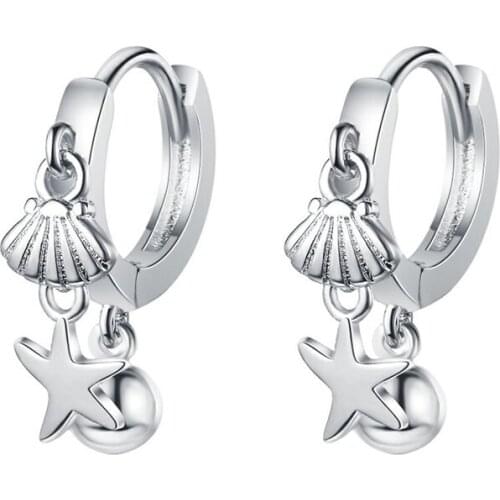 Ear Hoops Link Shell Starfish 925 Sterling Silver Hanging Drop Earrings For Women Girls Metal S925 Beads Jewelry Accessories