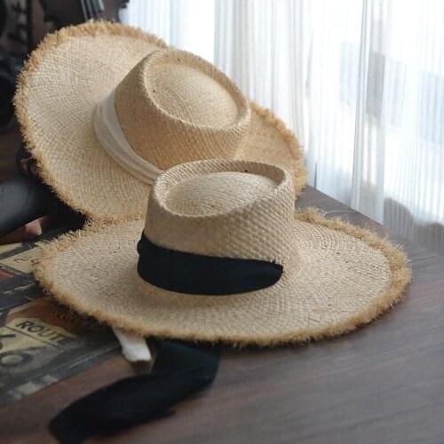 2021 New Summer Sun Hat 100% Raffia Hat Visor Temperament Flat Straw Hats Womens Sea Beach Vacation Casual Sunscreen Hat Sitka