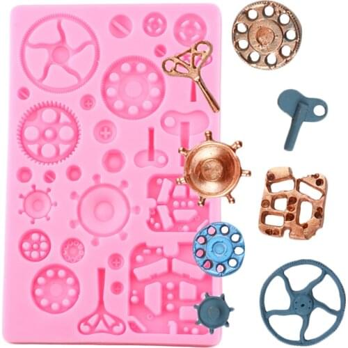 Steampunk Gears Border Silicone Molds Baby Birthday Cupcake Topper Fondant Cake Decorating Tools Candy Chocolate Gumpaste Moulds