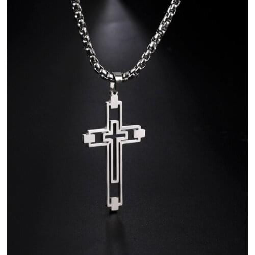 Sipuris Fashion Cross Stainless Steel Steel Statement Necklace For Men Jesus Necklace Jewelry Accessories Christmas Gift 2021