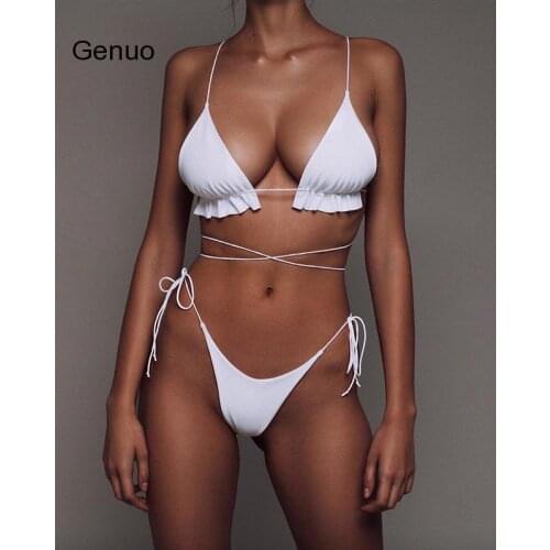 Sexy Women Push-Up Padded Solid Bikini Set Strappy Swimsuit Beachwear Swimwear Bathing Suit Swimming Suit