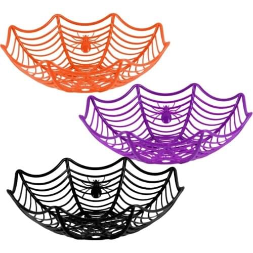Halloween Black Spider Web Fruit Plates Halloween Candy Biscuit Bowls Plastic Baskets For Home Trick Or Treat Decor Horror Props
