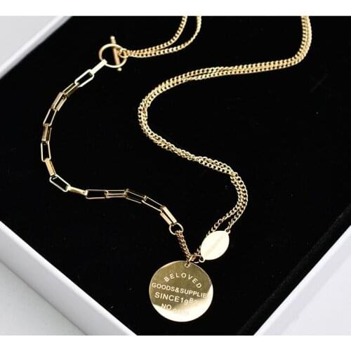 Titanium With 18K Gold Layered Chain BELOVED Neckalce Japan Korean Style Party Designer T Show Runway Gown Jewelry Rare INS
