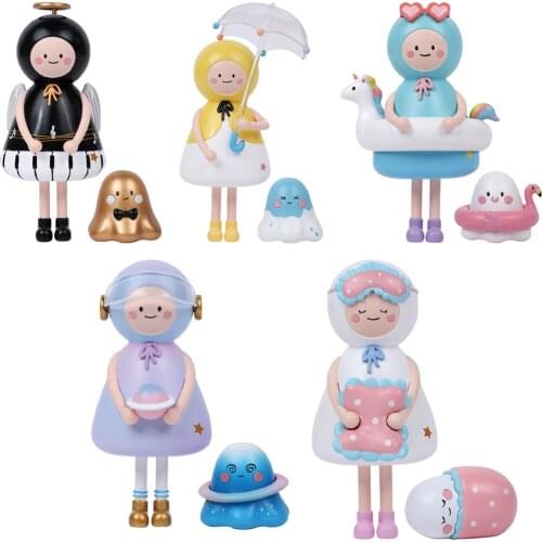 In Stock 6Pcs/SetSunny Doll Raincoat Music Doll Blind box Action Figura PVC Anime Figure Model Collection Kids Toys