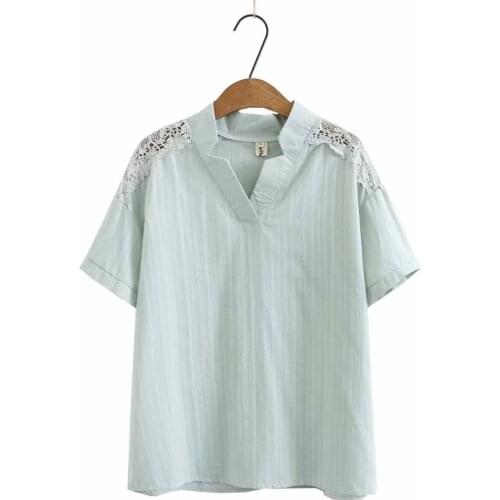 Plus size V-neck hollow out short sleeve women tshirts 2021 summer casual Cotton jacquard ladies t shirts female tops t-shirts