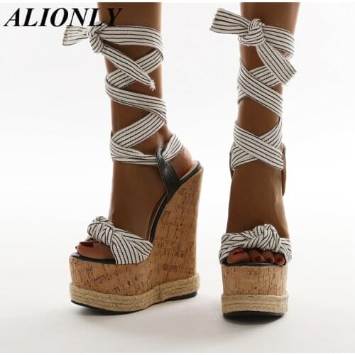 ALIONLY Solid White Platform Wedges Sandals for Women 2021 Summer Fashion High Heels Shoes Ankle Strap Ladies Open Toe Sandals