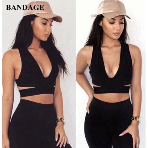 Sexy Deep V Neck Women Bandage Crop Tops Short Backless Bodycon Vestidos Celebrity Party Club Evening Sexy Sleeveless Tank Top