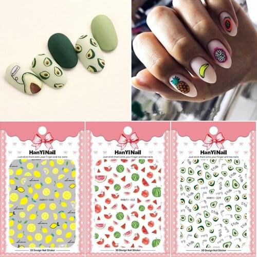 1pc Summer Fruit Nail Art Sticker Decals Lemon Strawberry Watermelon Back Adhesive Decal Slider Nail Beauty Foils Decoration