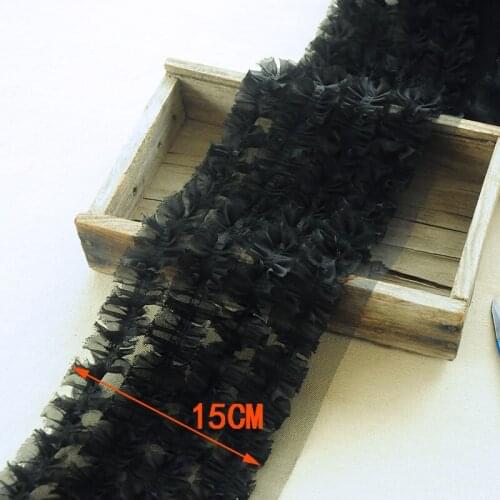 15CM Wide Luxury Black Four Layers Fluffy Lace Chiffon Dress Collar Fabric Guipure Appliques DIY Princess Garment Sewing Supply