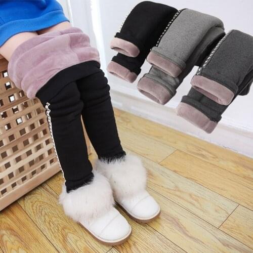 2021 Girl Cotton Padded Trousers Winter Childrens Leggings with Three Layers Fleece Skinny Stretch Baby Warm Pants