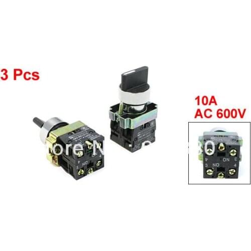 3 PCS x XB2-BD33 AC 600V 10A 3 Position DPST Lock Rotary Select Selector Switch Latching 22mm 7/8" 2 N/O NO