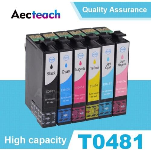 Aecteach T0481 - T0486 Full Ink Cartridge Compatible for Stylus Photo R200 R220 R300 R300M R320 R340 RX500 RX600 RX620 Printer