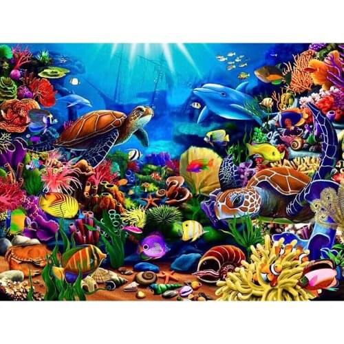 Diamond Embroidery Ocean Underwater World Fish Turtle Dolphin Cross Stitch 5D Diamond Painting Mosaic Picture Home Wall Decor