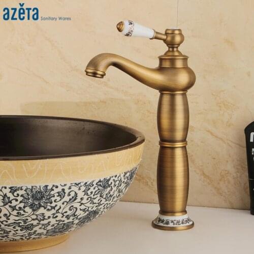 Azeta Classical Style Bathroom Faucet Brass Antique Basin Tap Single Handle Basin Mixer Deck Mounted Wash Basin Faucet AT8906HA