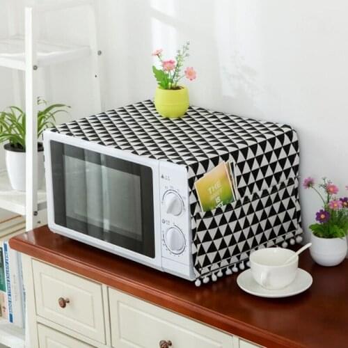 Microwave Cover Black Geometric Cotton Linen Microwave Oven Dust Cover Cloth Cover Towel Kitchen Accessories