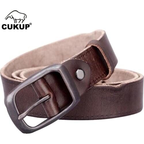 CUKUP Ladies Quality Pure Cowhide Leather Belts Pin Buckle Casual Styles Jeans Cowskin Genuine Belts Unisex 3.3cm Width NCK179