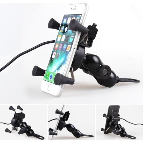 Motorcycle Phone Holder USB Charger For iPhone X 8 7 Plus 4 to 6.5 inch Mobile Phone Suport 360 Degree X-Type Motorbike Holder