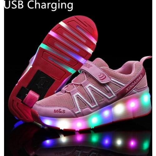 2020 Orange USB Charging Fashion Girls Boys LED Light Roller Skate Shoes For Children Kids Sneakers With Wheels One wheels