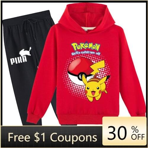 Pikachu Pokemon Kids Tracksuit Autumn boy Clothing Sets Cartoon Children Boys Girls Clothes Kids Hoodies Pants 2 Pcs Suits