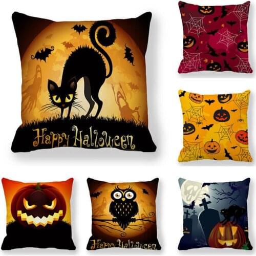 Halloween Decor Angry Black Cat Print Cushion Cover Peachskin Pumpkin Pillowcase Sofa Seat Cushion Cover Party Home Decorations