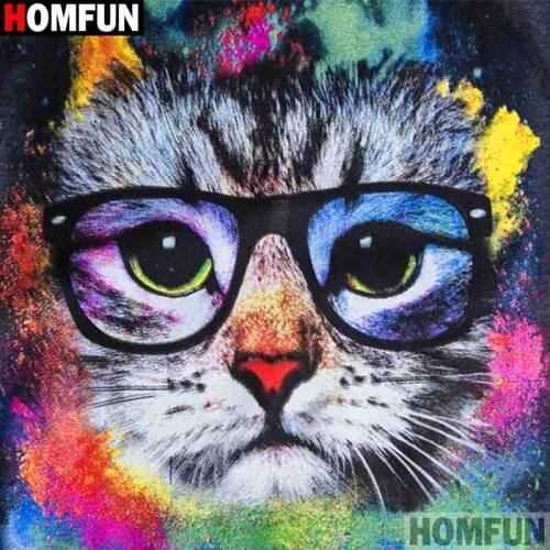 HOMFUN Rhinestone Painting Crystal Decor Diy Diamond Painting "Animal cat" 3D Cross Stitch Pattern Diamond Embroidery A19780