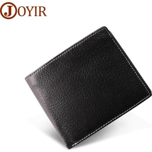 JOYIR Genuine Leather Mens Business Wallet Men Zipper Rfid Wallet Short Wallet Coin Purse Credit Card Holder Purse Portomonee