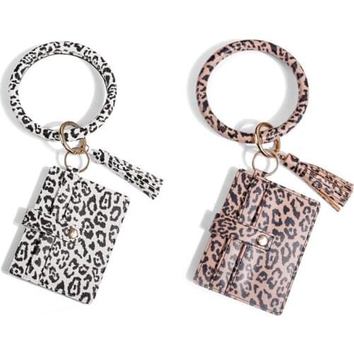 Leopard Skin Leather Bag Keychain Wallet Card Holder Key Chain Leather Bangle Key Holder For Women Bag Pendant Car Keyring