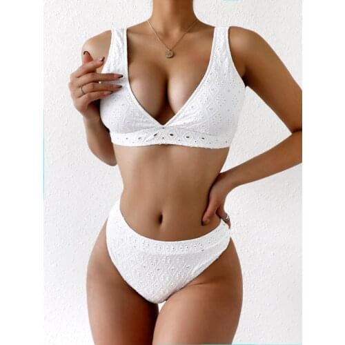 Gossina 2021 Swimming Suit for Women White Swimwear Two Piece Sexy Triangle Bikini Bathing Suit Solid Printed Summer Beachwear