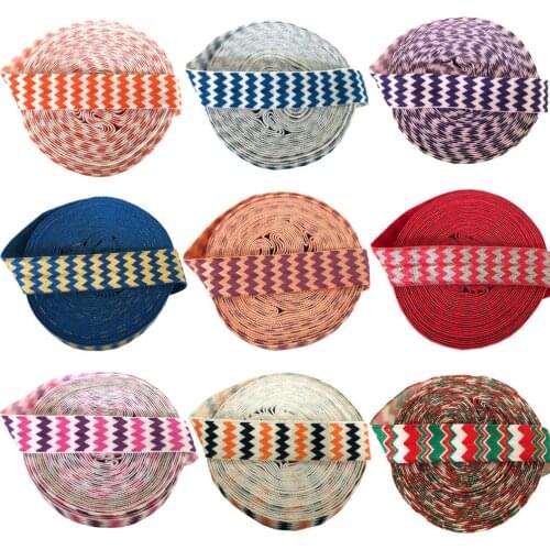 10 yards 5/8" Chevron Print Fold Over Elastic FOE Ripple Ribbon Webbing for Girl Wristband Hair bow Headband Hair band Accessory