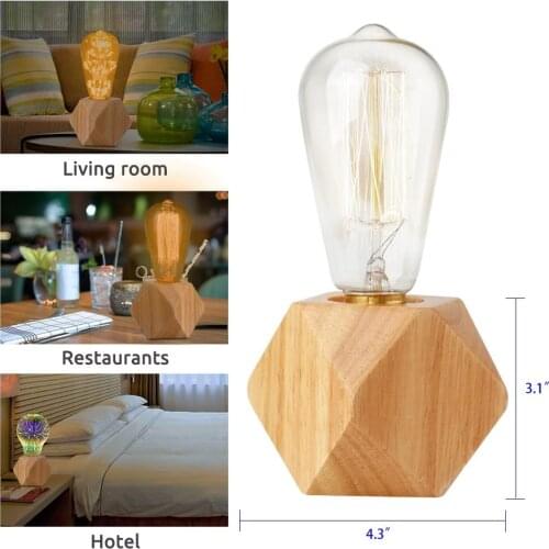 Nightstand Bedside Night Light Small Diamond Shaped Table Lamp with Switch Wire Wood Lamp Base Stand E27