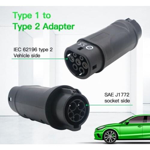 New Portable Electric Vehicle Charging Plug Adapter Type1 to Type2 EV Charger Adapter