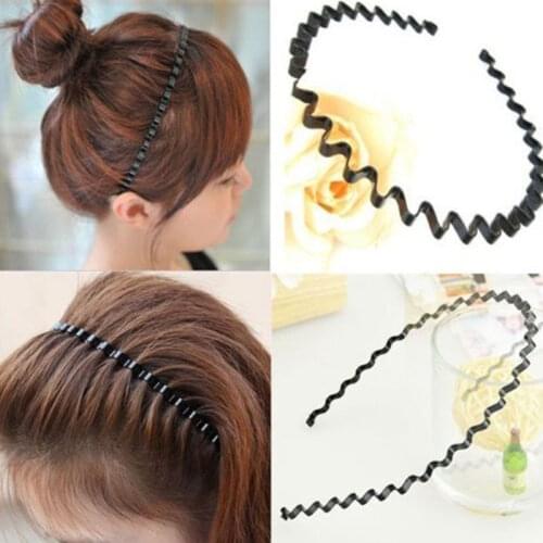 1Pc New Fashion Unisex Women Men Black Hippie Wavy Zigzag Sport Metallic Hair Band Head Band Hoop Hair Accessories