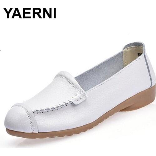 YAERNI Shoes Woman 2021 Leather Women Shoes Flats 4 Colors Loafers Cow Slip On Womens Flat Shoes Moccasins Size 35-40