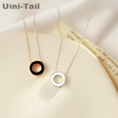 Uini-Tail hot new 925 sterling silver personality circle necklace exquisite simple and elegant black and white temperament
