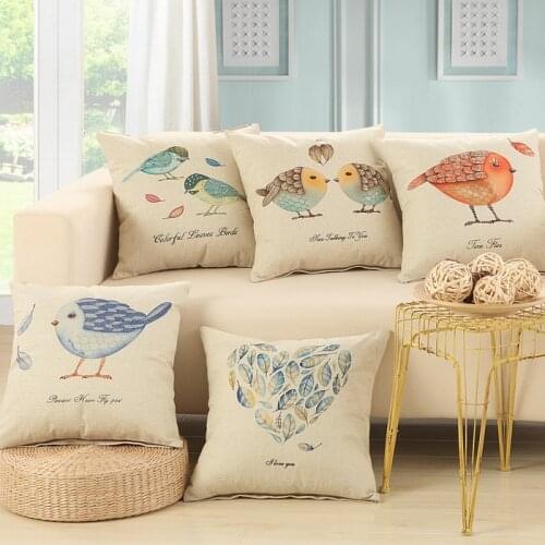 Birds Love Heart Pattern Cotton Linen Sofa Cushion 45x45cm/17.7x17.7'' Embrace Throw Decotative pillow Seat Cushion Home&Garden
