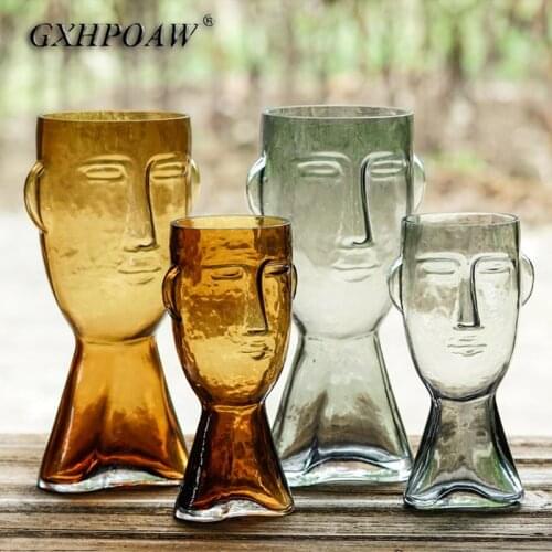 Human Face Art Transparent Glass Vase Europe Abstract People Face Design Hydroponics Vases Home Decoration Flower Arrangement