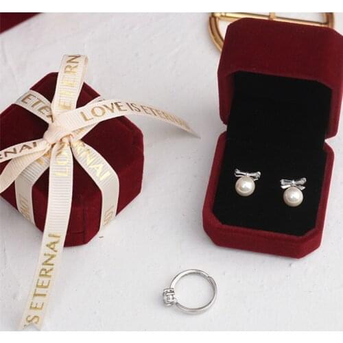 Luxury Claret Red Velvet Jewelry Display Box Necklace Ring Earing Bracelet Stud Storage Case Wedding Gift Box with Silk Ribbon