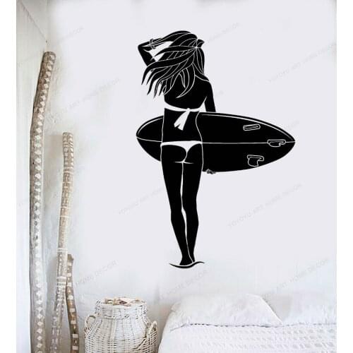 Removable Surfing Girl Sports Wall Decal Beach Ocean Wall Sticker Art Home Decor viny Wall Poster WU240