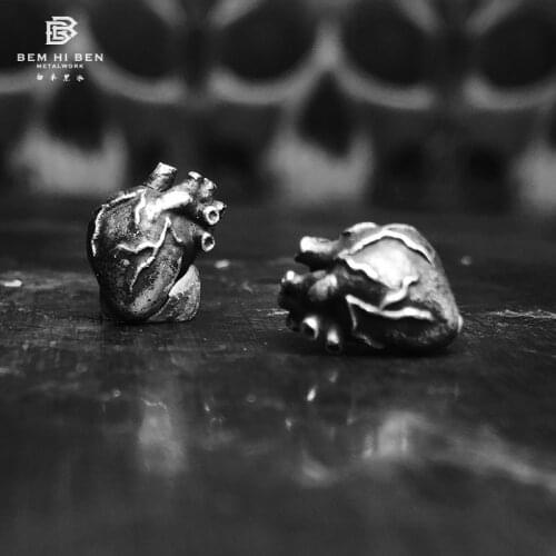 BEM HI BEN Mens Womens Earrings Ear Studs heart 925 sterling silver simple Original Hand made darkness customized engraving
