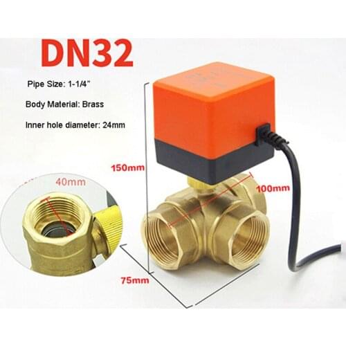 1-1/4" Three Way Motorized Ball Valve 220V 12V 24V 3-Wire 2 Point Control Brass Electric Ball Valve