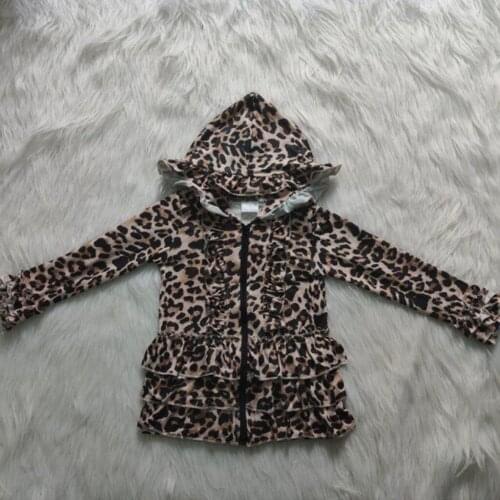 Cute Baby Girls Jacket Kids Ruffle Leopard Coats With Hoodie Spring Girl Clothes Infant Childrens Clothing For Children Coats