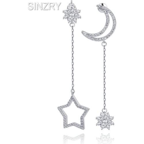 SINZRY Brand AAA cubic zircon micro paved new moon star uneven statement drop earrings for women