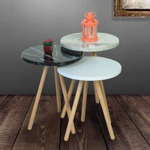 Modern İntergo Round Triple Zigon coffee table Wood Legs coffee table table basse