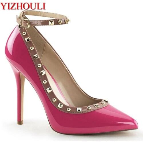Toe strap fashion shopping work with 12 cm sexy heels, rivet vamp party stage shoes, catwalk high heels
