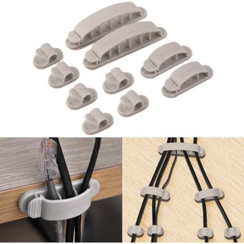 10PCS Grey Plastic Wire Fixed Clip Self Adhesive Table Cable Cord Wire Winder Wrapper Clips Clear Up Clips Clamps Wholesale