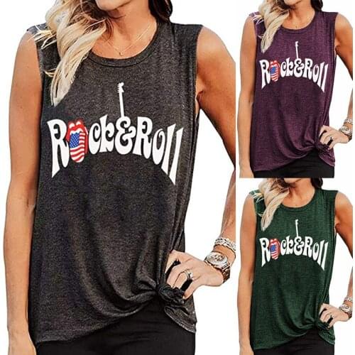 2021 Hot Sale Womens Vest Rock Roll Letter Print round Neck Sleeveless T-shirt woman tshirts all neon store clothes