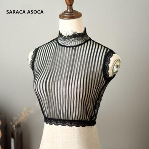 Fashion Lace Vertical stripes Black White Standing Detachable Collars Women All Match Lace Sweater Faek Collar Lady A545