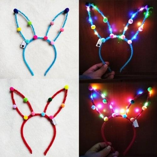 Women Girls LED Flashing Light Up Easter White Pink Bunny Ears Headband Rabbit Costume Accessory Christmas Halloween